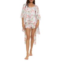 Flora Nikrooz Sabrina Print Flower Satin Satin Pajamas and Robe Set